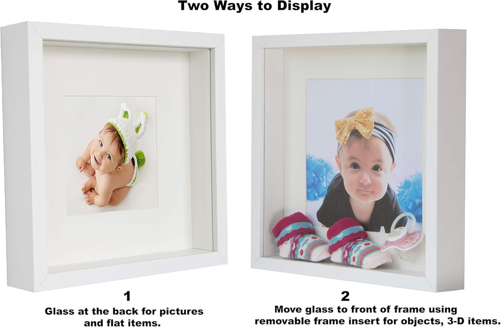 Shadow Box Frame 11x11x1inch, Square, White, Display 3D Frame Picture with Mount 8x8 Plexiglass for Filling, for Objects, Photos, Souvenirs, for Crafts,Baby Items, dried Flowers