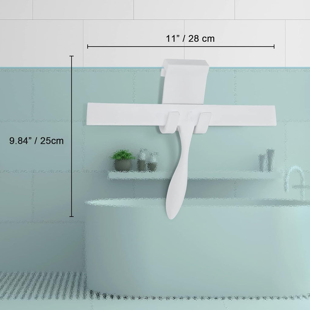 Shower Squeegee for Shower Glass Doors, Bathroom Squeegee for Shower, with No-Drilling Hanging Hook, Non-Slip Handle Silicone Squeegee for Mirror, Car, Window, Glass (White)
