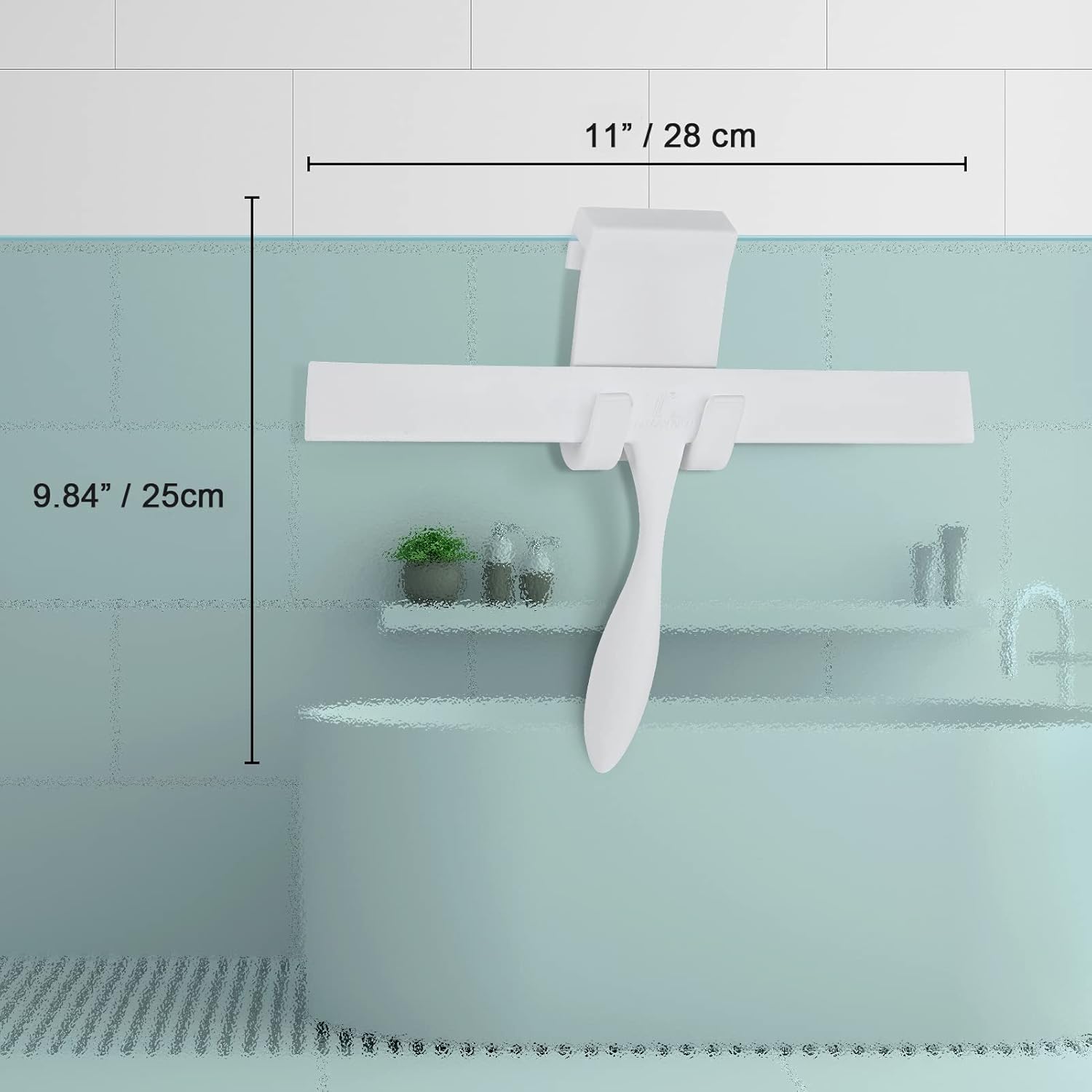 Shower Squeegee for Shower Glass Doors, Bathroom Squeegee for Shower, with No-Drilling Hanging Hook, Non-Slip Handle Silicone Squeegee for Mirror, Car, Window, Glass (White)