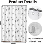 Shower Curtain for Bathroom, 100% PEVA Waterproof Anti-Mould Proof Resistant | Quick-Drying | Washable Bathroom Curtain | Includes 12 Pcs Curtain Hooks | 180 x 180 cm (71 x 71 Inch) | Foliage