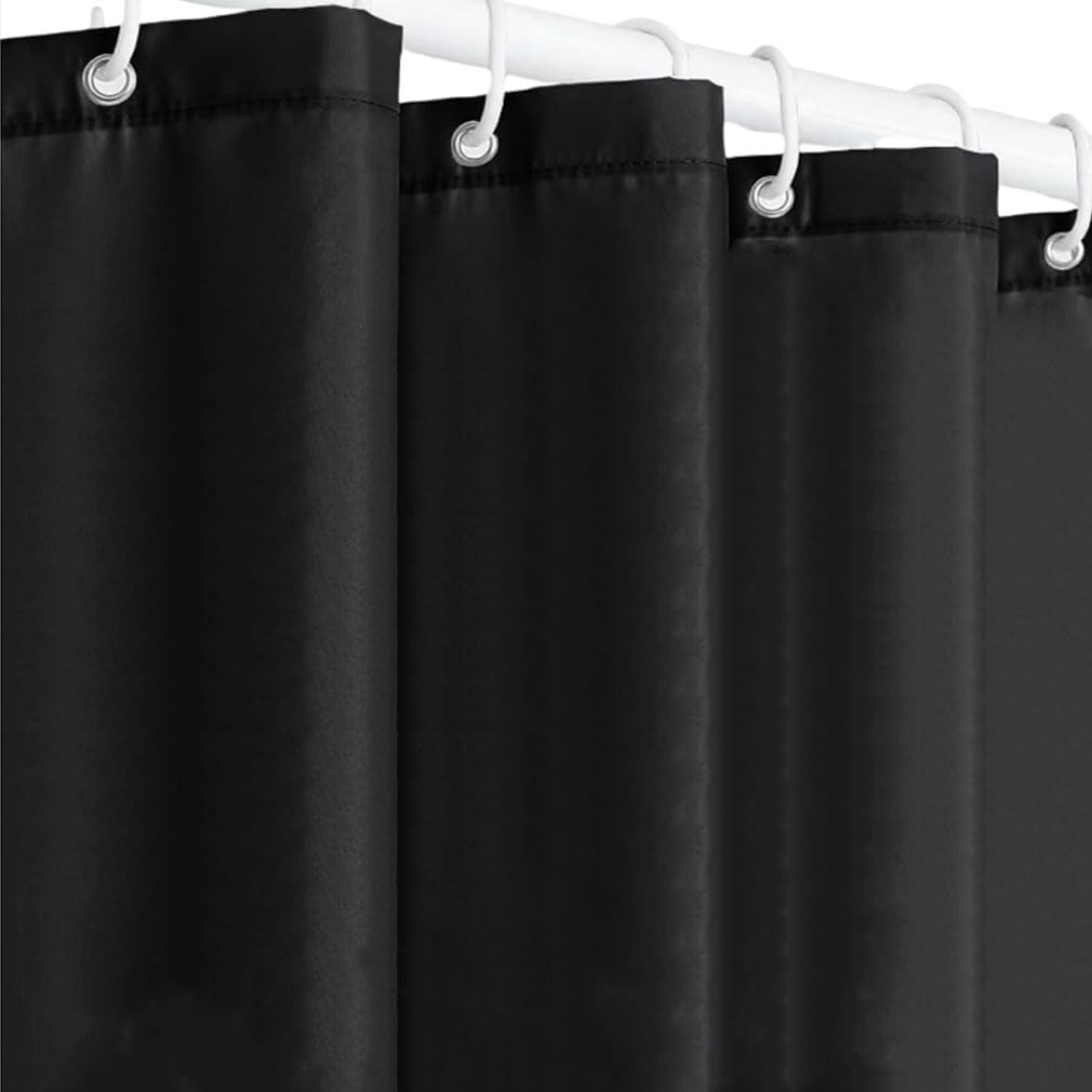 Shower Curtain for Bathroom, Water and Mould Resistant PEVA Bathroom Curtain with Grommets & 12 Hooks, Machine Washable, 180 x 180 cm (71 x 71 Inch), Black