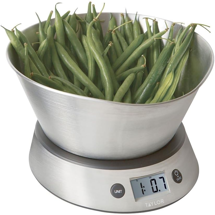 Pro Digital Kitchen Food Scales with Removable Bowl, Professional Standard with Tare Feature and Precision Accuracy, Stainless Steel Finish, Weighs 5 kg Capacity, Silver