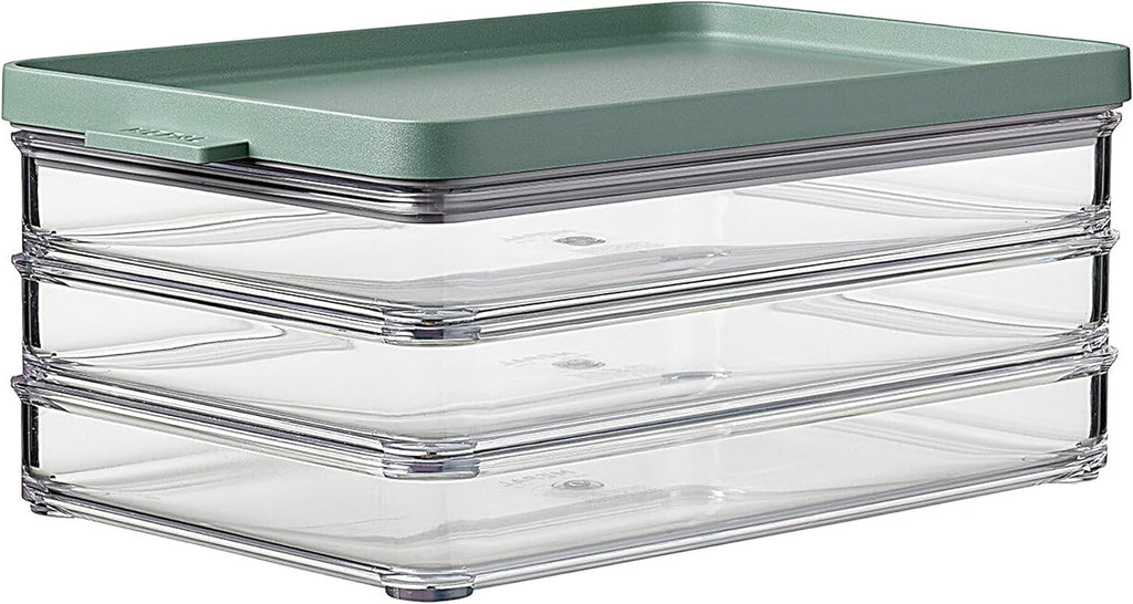 Meat Fridge Storage Containers 3 Layers - Container with Lid for Meat - Fridge Container for Kitchen Storage & Organization - Dishwasher-safe - 3 x 500 ml - Nordic sage