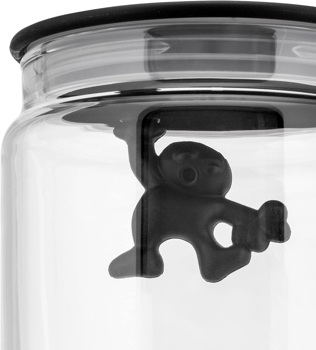 AMDR06 B Glass Gianni Jar A Little Man Holding On Tight Large Kitchen Box with Hermetic Lid in Thermoplastic Resin, Black, 140 cl