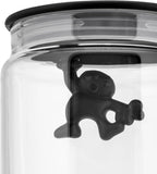 AMDR06 B Glass Gianni Jar A Little Man Holding On Tight Large Kitchen Box with Hermetic Lid in Thermoplastic Resin, Black, 140 cl