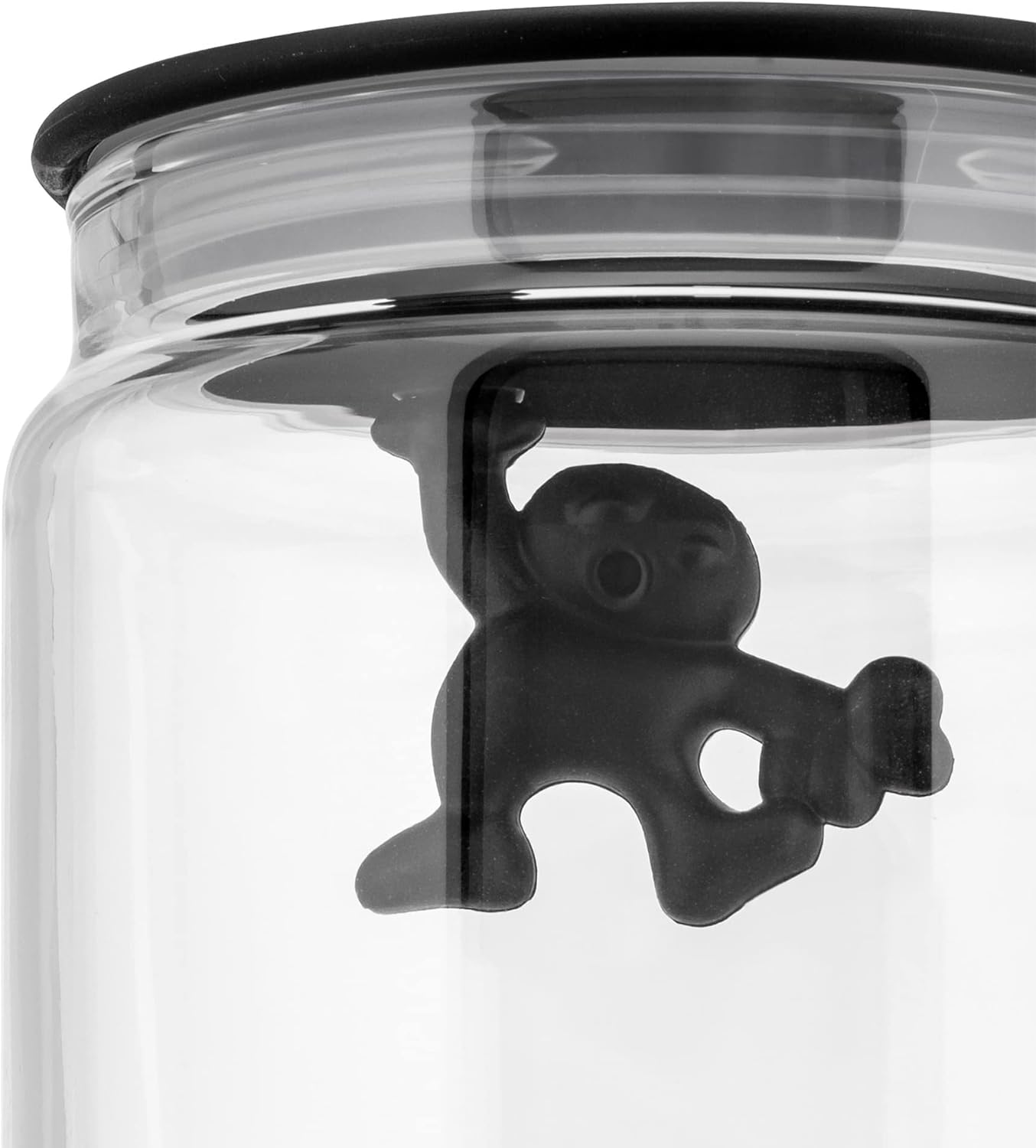 AMDR06 B Glass Gianni Jar A Little Man Holding On Tight Large Kitchen Box with Hermetic Lid in Thermoplastic Resin, Black, 140 cl