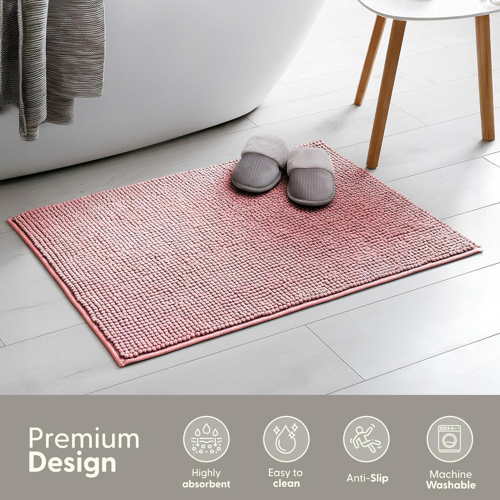 Non-Slip Microfibre Bath & Toilet Mat - Soft, Plush & Comfortable Rug with Machine Washable Design - Water Absorbent & Quick Drying to Keep Bathroom & Home Hygienic & Clean - (40x60cm) Pink
