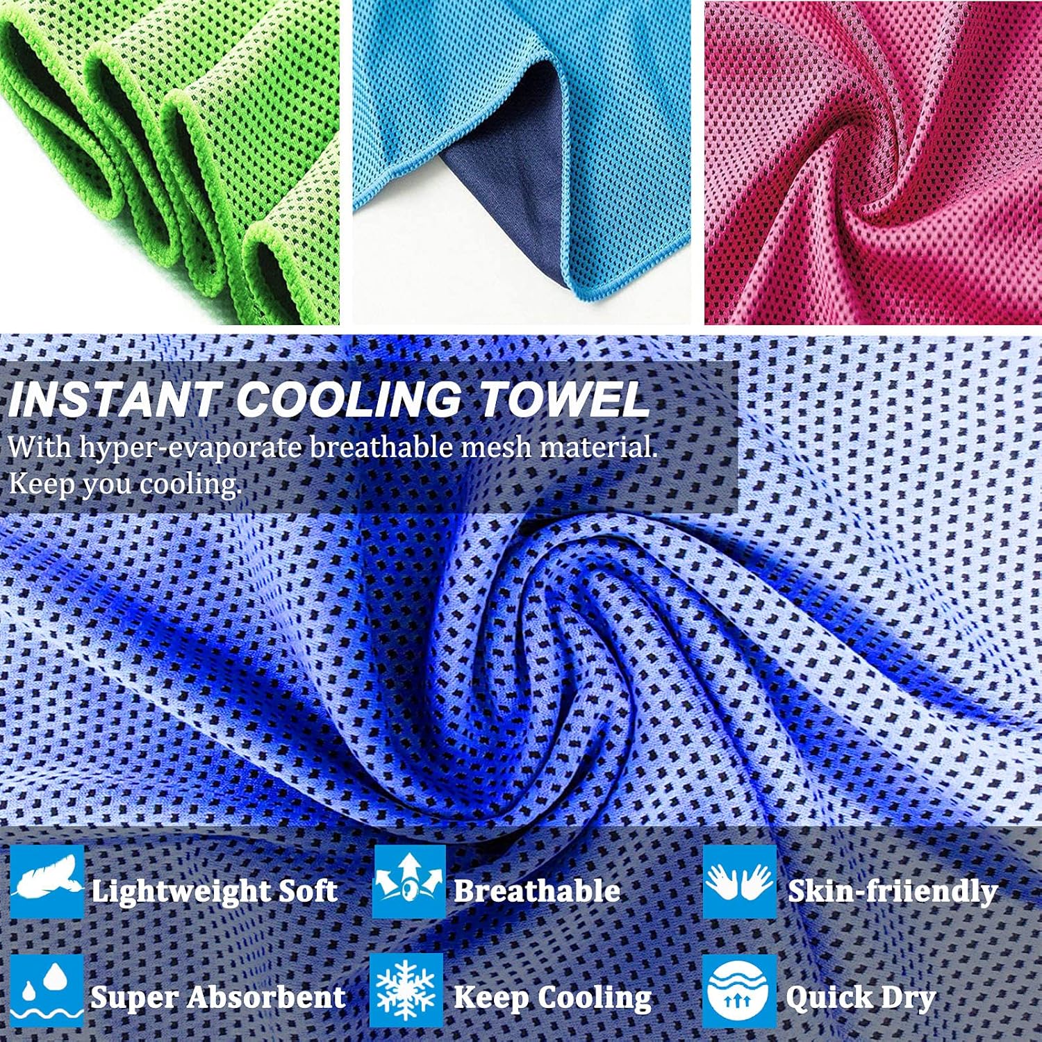 Cooling Towels | 4 Pack 100x30 cm | Cool Cold for Neck and Face | Microfiber Soft Breathable Chilly | for Sport, Yoga, Golf, Gym, Camping, Running, Workout & More Activities