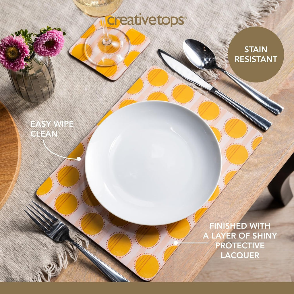 Creative Tops Spots Print Set of 4 Premium Placemats, Heat, Slip, Stain-Resistant, Cork Back, Easy To Clean, Printed Kitchen and Dining Lightweight Placemats