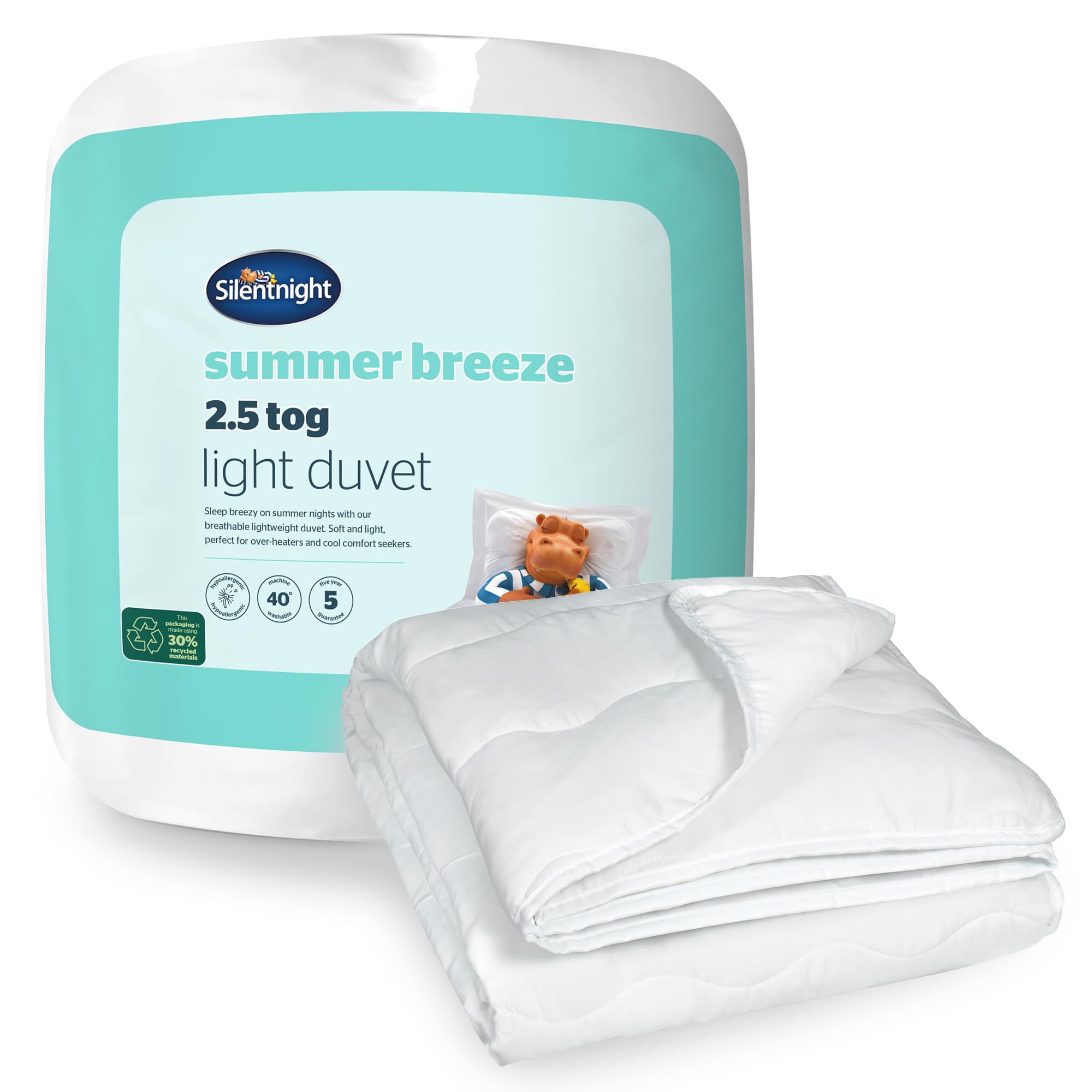 Summer Breeze 2.5 Tog Double Duvet - Lightweight Low Tog Summer Duvet Quilt Ideal for Warm Nights and Hot Sleepers - Hypoallergenic and Machine Washable - Double - 200x200cm