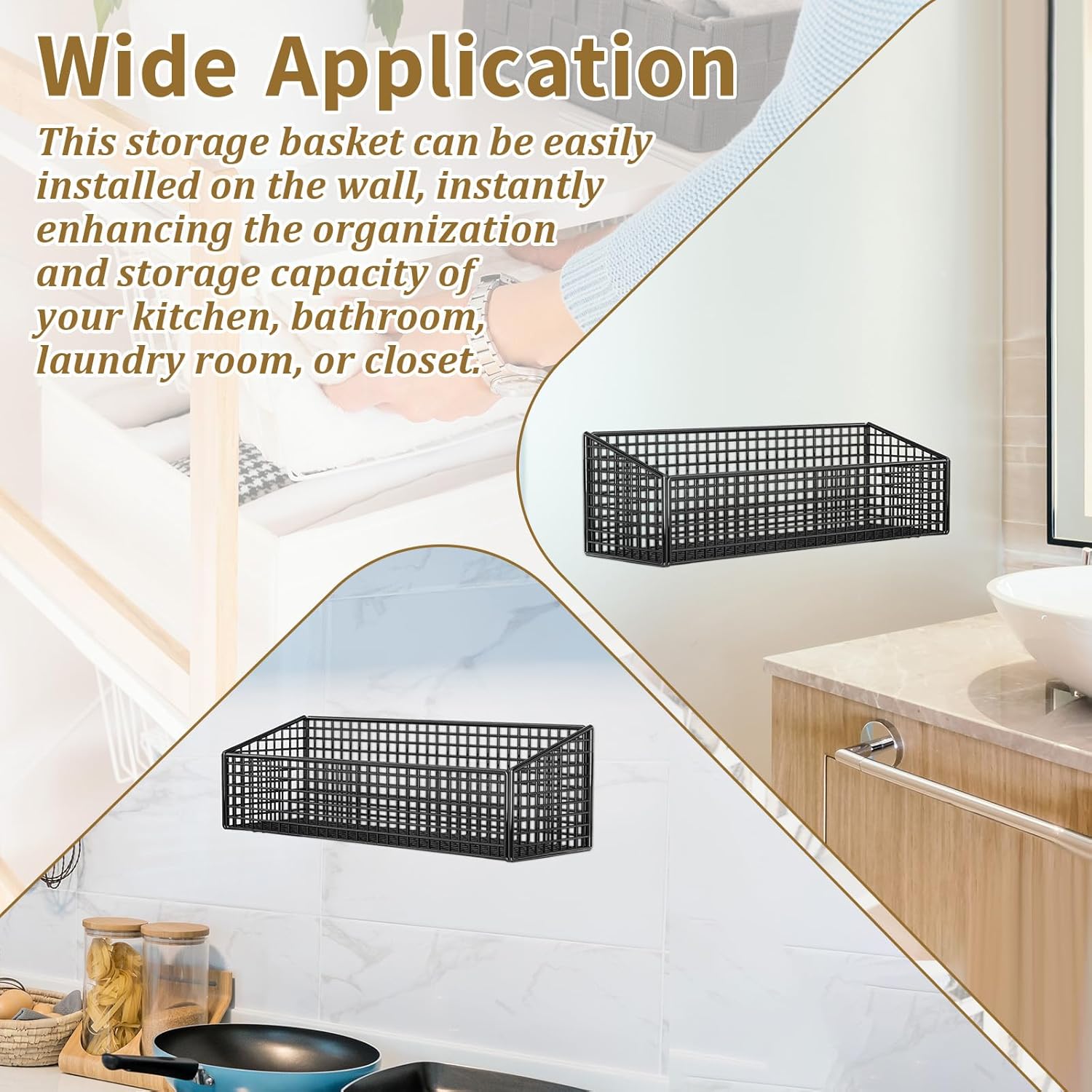 Generic Hanging Wall Basket Metal Hanging Rack Wall Mount Pantry Organizer Rack Fruit Wire Basket for Kitchen Onion Potato Vegetable, Large