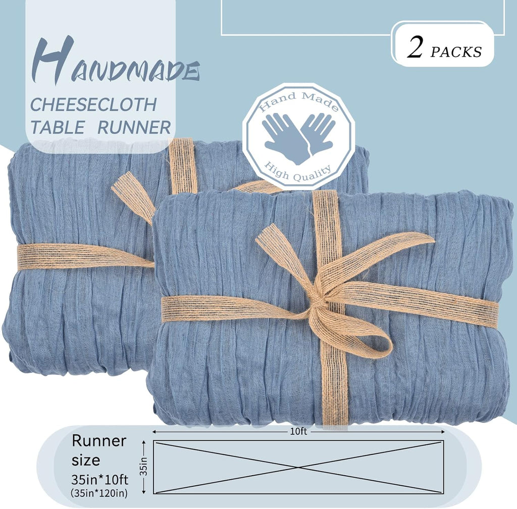 YMHPRIDE 2 Packs Cheesecloth Table Runner, 35"x120" Dusty Blue Rustic Gauze Fabric Boho Table Runner, Cheesecloth Wedding Table Decor Table Cloth for Wedding Party Bridal Shower Table Decorations