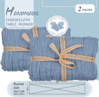 YMHPRIDE 2 Packs Cheesecloth Table Runner, 35"x120" Dusty Blue Rustic Gauze Fabric Boho Table Runner, Cheesecloth Wedding Table Decor Table Cloth for Wedding Party Bridal Shower Table Decorations