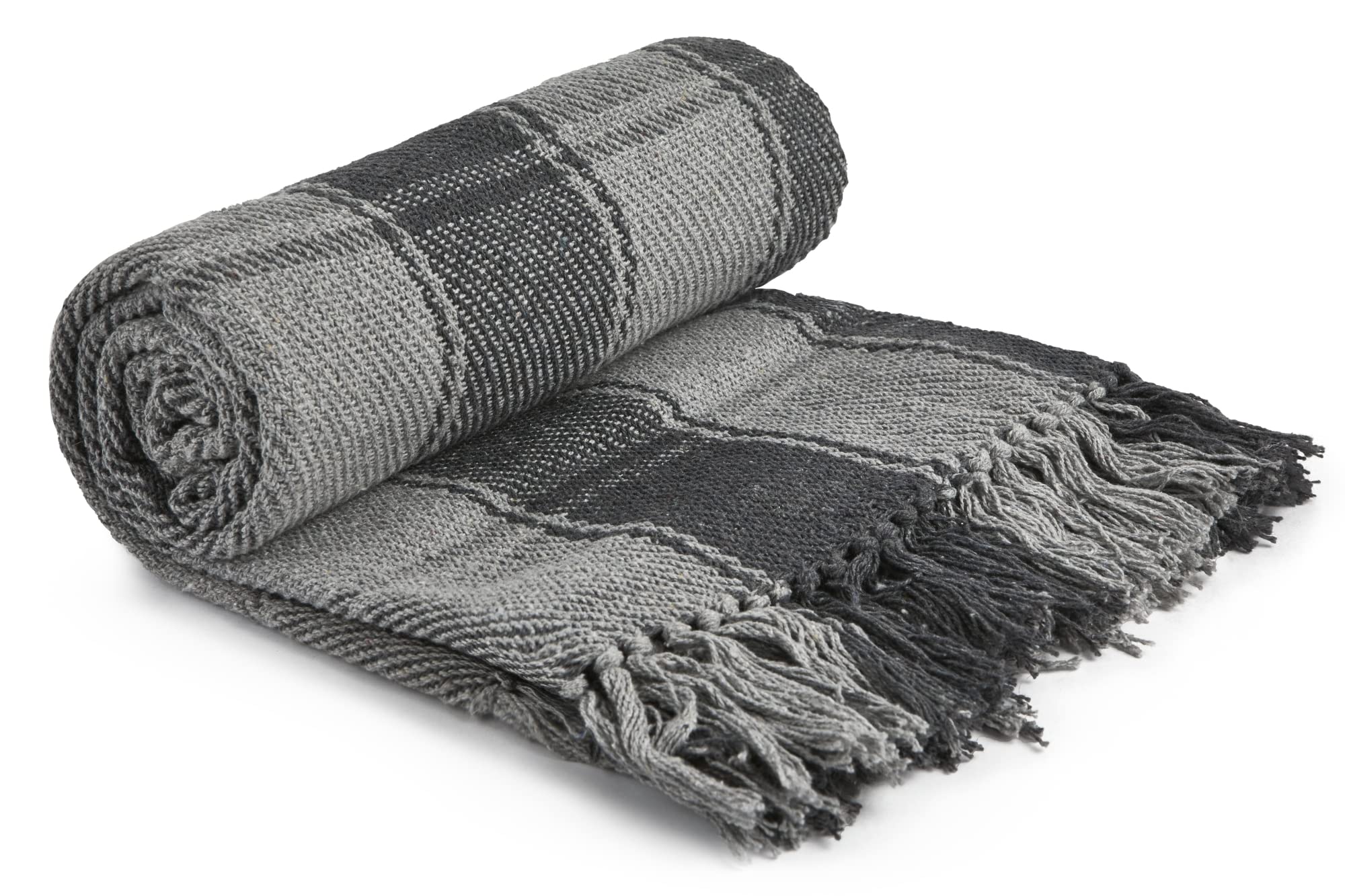 Frisco - Recycled Cotton Traditional Check Chair Sofa Setee Throw Over Blanket in Charcoal Grey - 50x60 (127x152cm) Main image