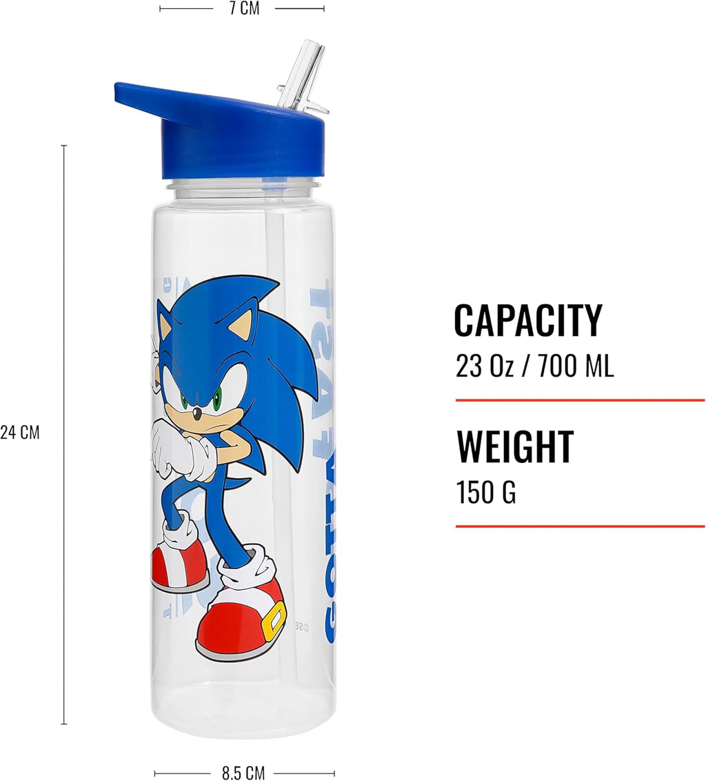 Sonic the Hedgehog 700ml Water Bottle – “Gotta Go Fast” Design | Official Kids Water Bottle for Boys & Girls | Durable Plastic, Ideal for School & Sports