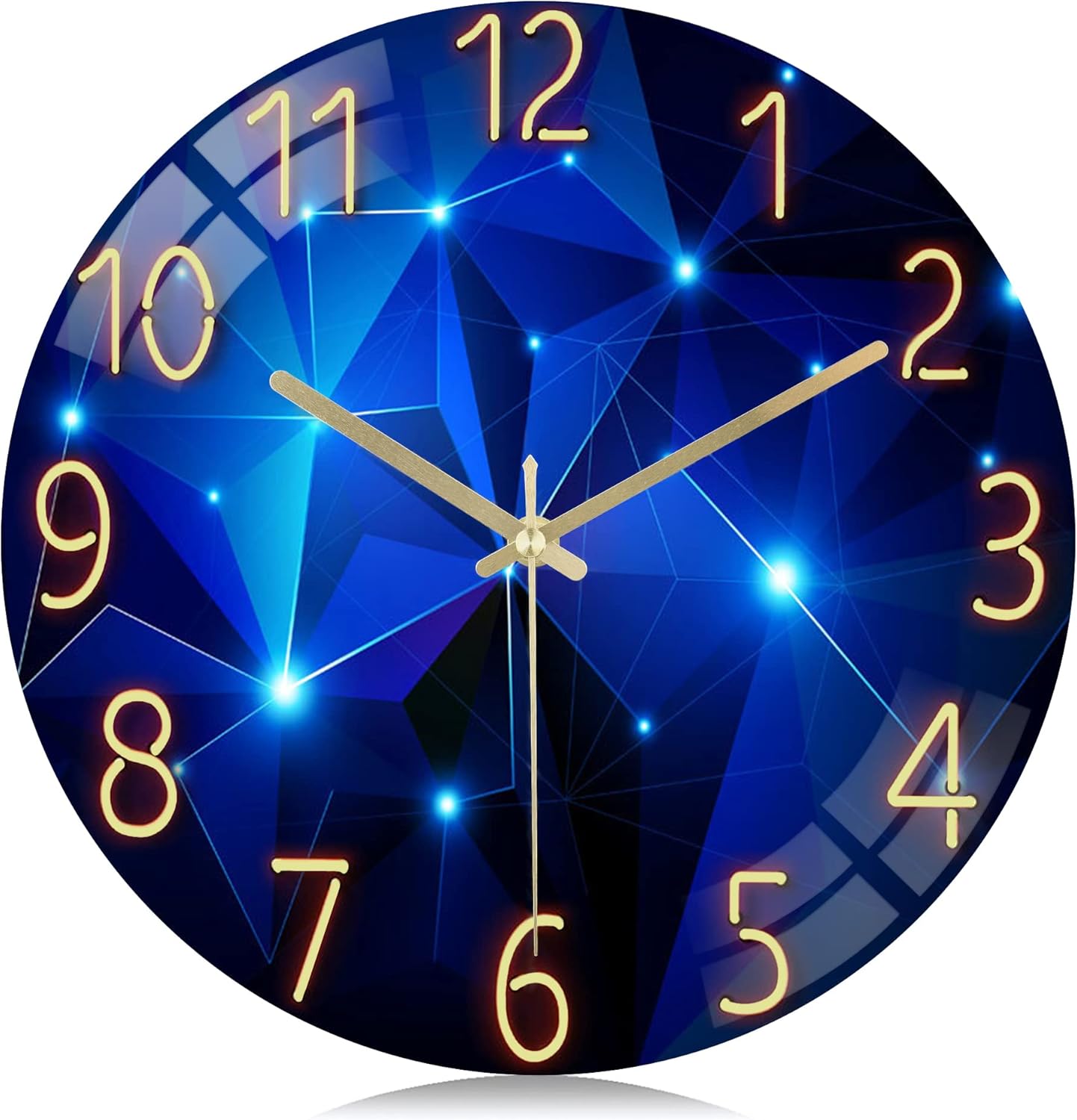 Glass Galaxy Wall Clock Blue, 12 Inch Silent Non-Ticking Battery Operated Modern Decorative Clocks for Living Room Kitchen Bedroom