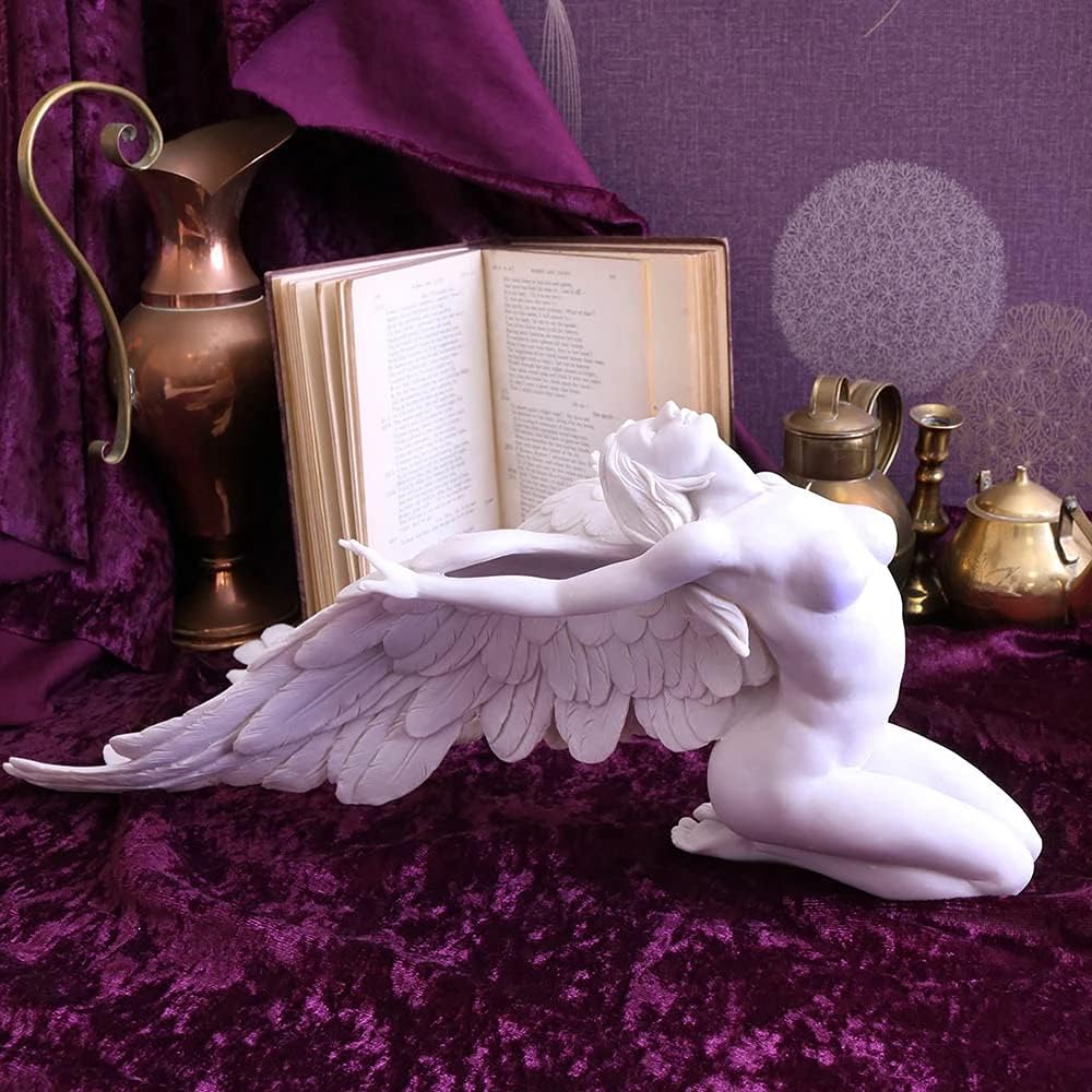 Angels Freedom Figurine 40cm, Resin, White, Angel Figurine, Kneeling Angel Design, Angelic Spiritual Decor, Cast in the Finest Resin, Painstakingly Hand-Painted