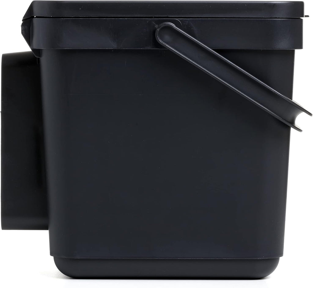 Kitchen Food Waste Caddy 6L | Organic Bin Smart With Support Bracket and Screws Included | Compact and Functional Design | Made from 100% Recycled Materials | 26.5x20.5x18.5 cm, Colour Black
