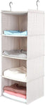 Hanging Closet Organizer for Clothes Sweaters Advanced cloth 4 shelves Hanging Wardrobe Storage Shelves, Beige Check Washable(31.5 * 12 * 12 inch)