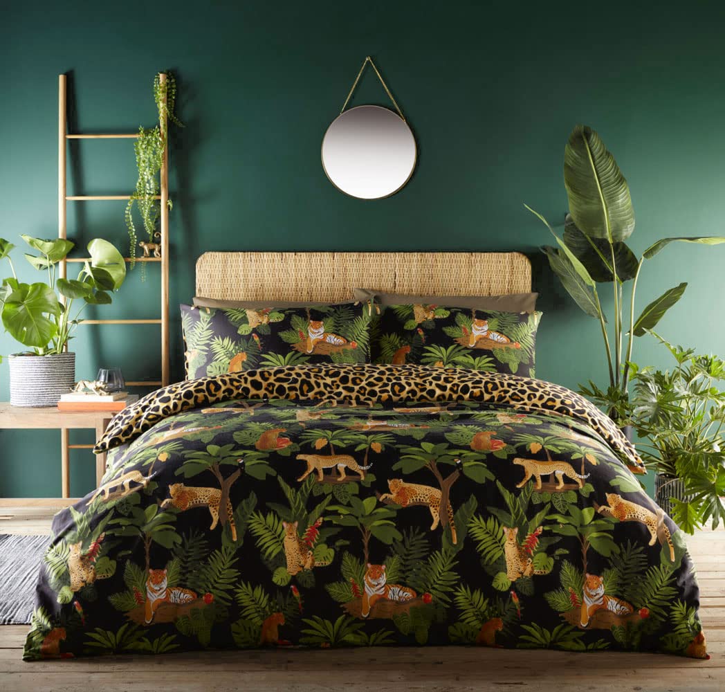 ® Duvet Set Jungle Palm Leaf Fern Tiger Cheetah Leopard Bedding Covers (Super King)