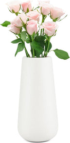 Matte White Ceramic Vase for Minimalist Modern Home Decor - Decorative Classic Flower Vase for Centerpiece, Wedding, Dinner Table, Office, Bedroom - Rustic Style - 20cm