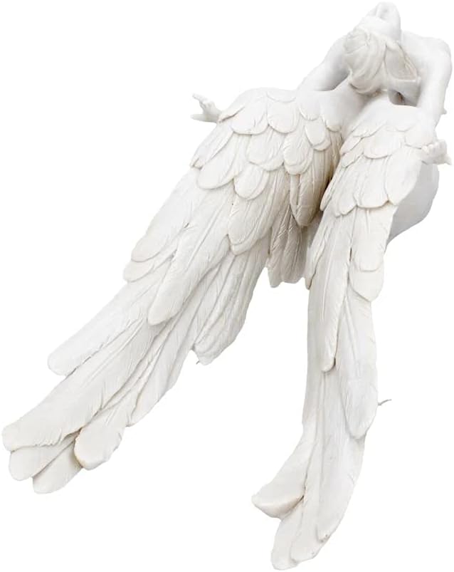 Angels Freedom Figurine 40cm, Resin, White, Angel Figurine, Kneeling Angel Design, Angelic Spiritual Decor, Cast in the Finest Resin, Painstakingly Hand-Painted
