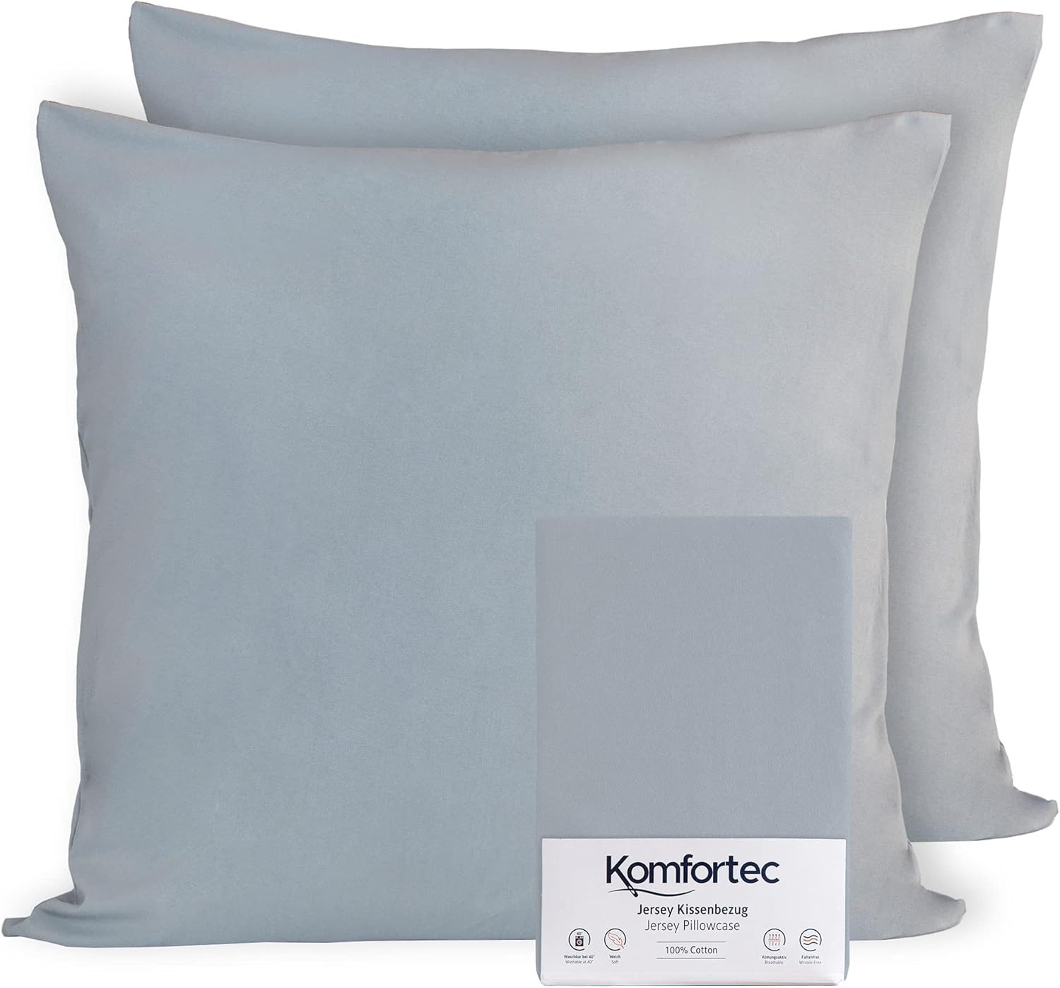 Komfortec 100% cotton cushion covers, set of 2, 80 x 80 cm, super soft premium jersey pillowcase, 150 g/m², cushion cover, grey