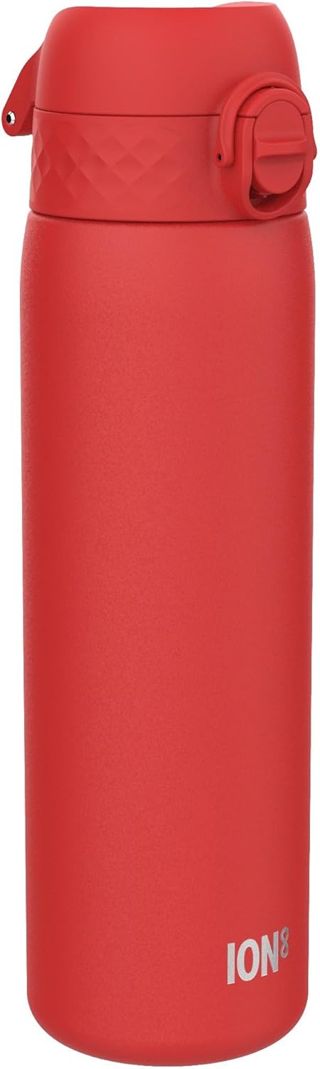ION8 Vacuum Insulated Steel Water Bottle, 500 ml/17 oz, Leak Proof, Easy to Open, Secure Lock, Dishwasher Safe, Fits Cup Holders, Carry Handle, Scratch Resistant, Metal Water Bottle