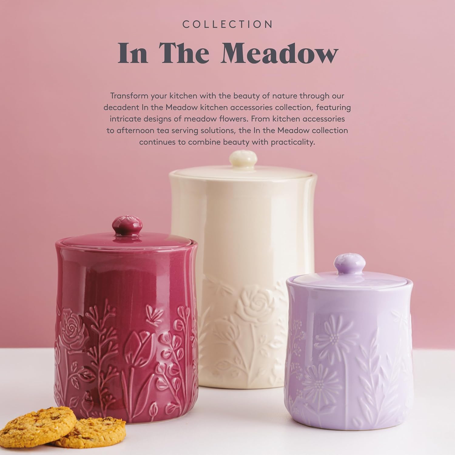 in The Meadow Size 18 Mixing Bowl 26cm | 2.7 Litre Floral Embossed Earthenware Bowl for Dough, Pastry & Cake Mixes | Dishwasher Safe
