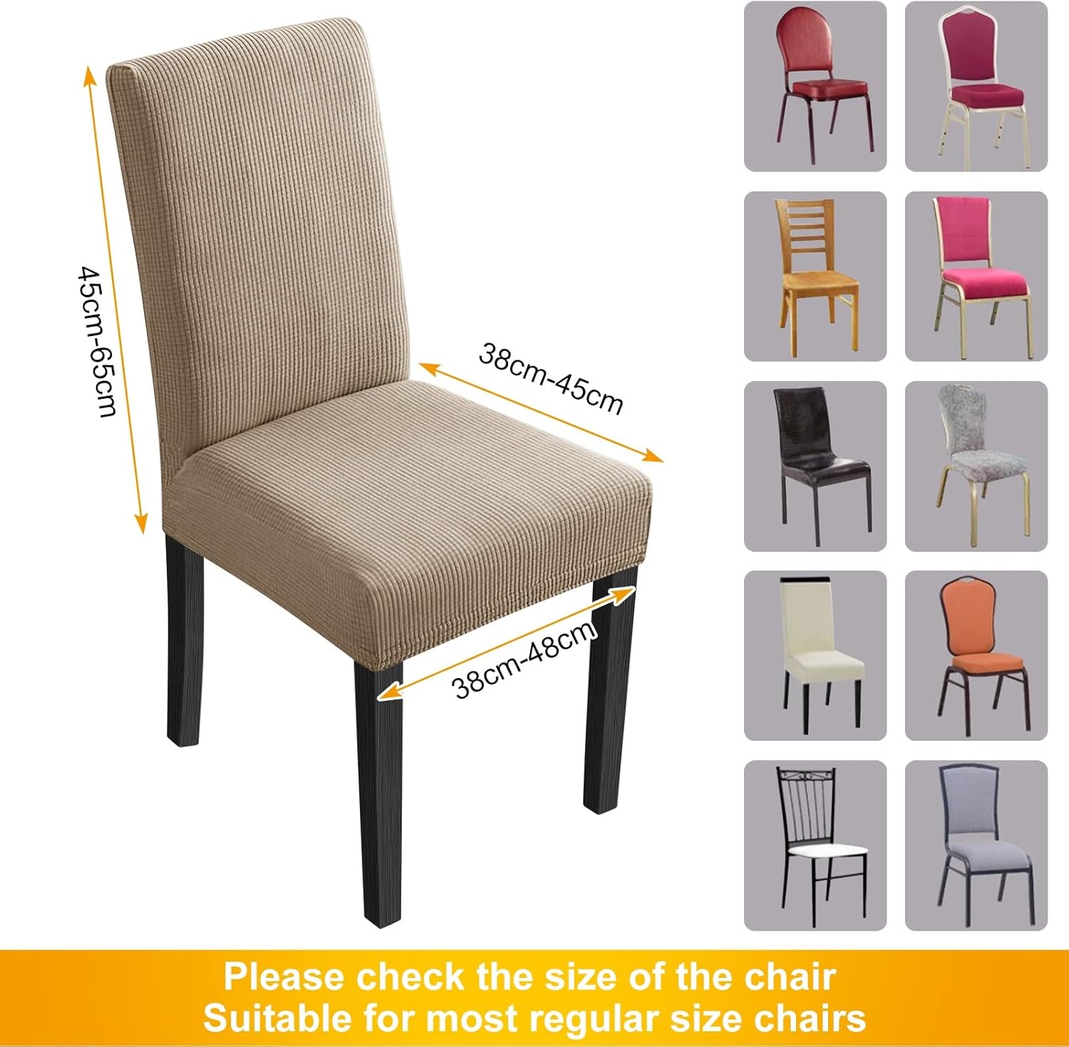 ELECLAND Beige Dining Chair Covers, Stretch Removable Washable Dining Chair Slipcovers, Dining Seat Covers Chair Protector for Home Decorations (Beige, Set of 4)