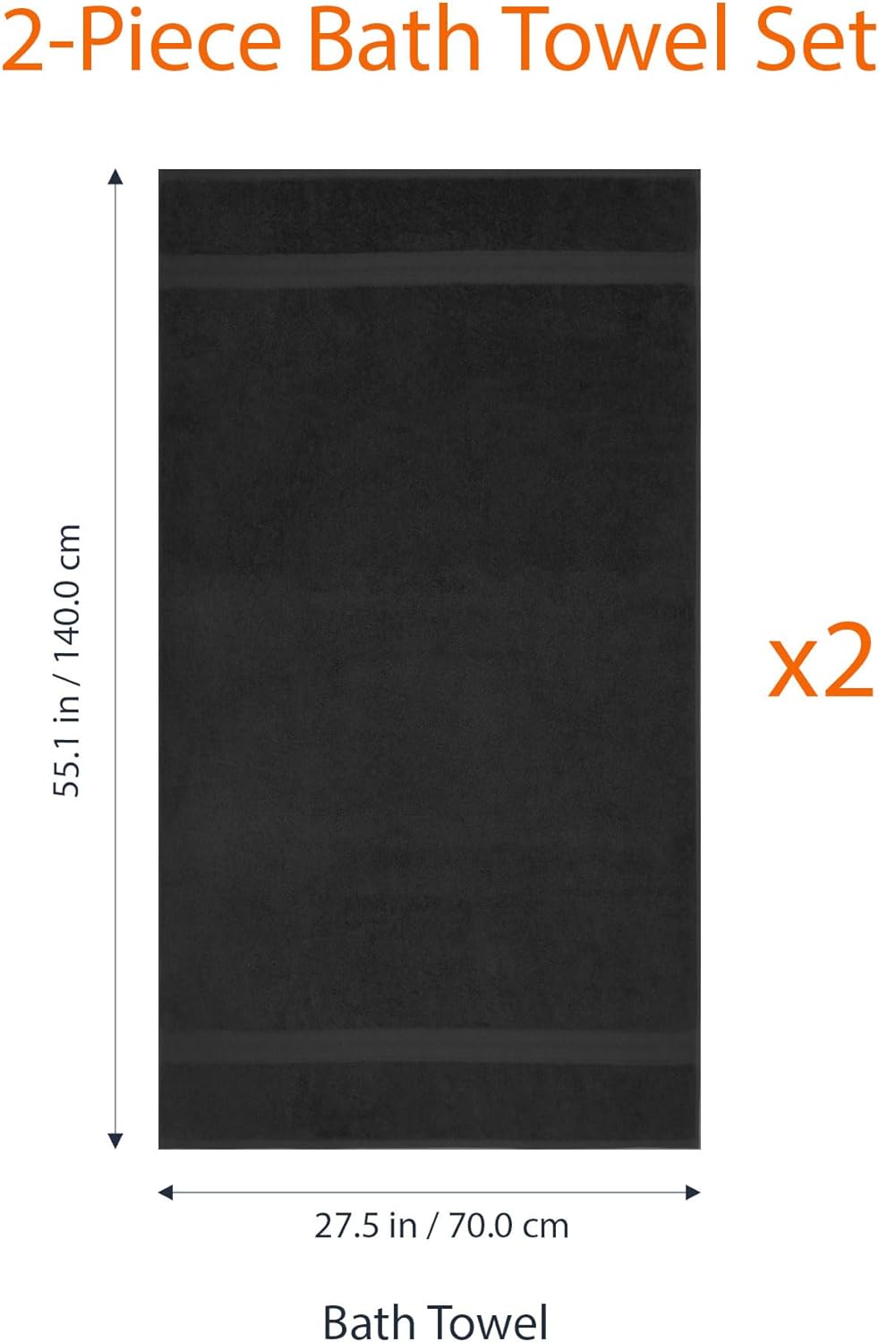 Fade Resistant Towel Set, 2 Bath - Black by Amazon Basics
