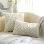 Set of 2 Faux Fur Cushion Covers 45x45 cm, Decorative Soft Plush Fluffy Velvet Cushion Cover 18X18 Inch,Square Boho Neutral Pillow case for Sofa, Beige