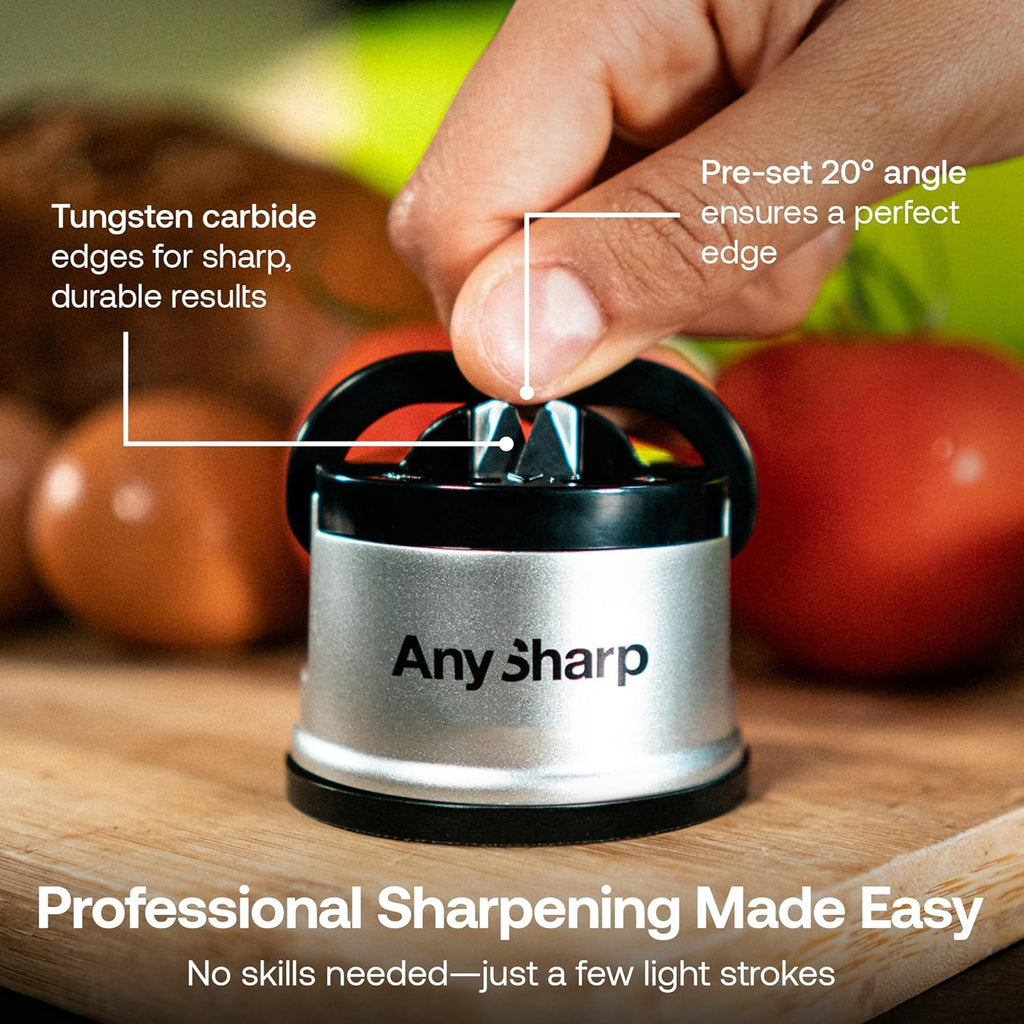 Knife Sharpener, Hands-Free Safety, PowerGrip Suction, Safely Sharpens All Kitchen Knives, Ideal for Hardened Steel & Serrated, World's Best, Compact, One Size, Silver