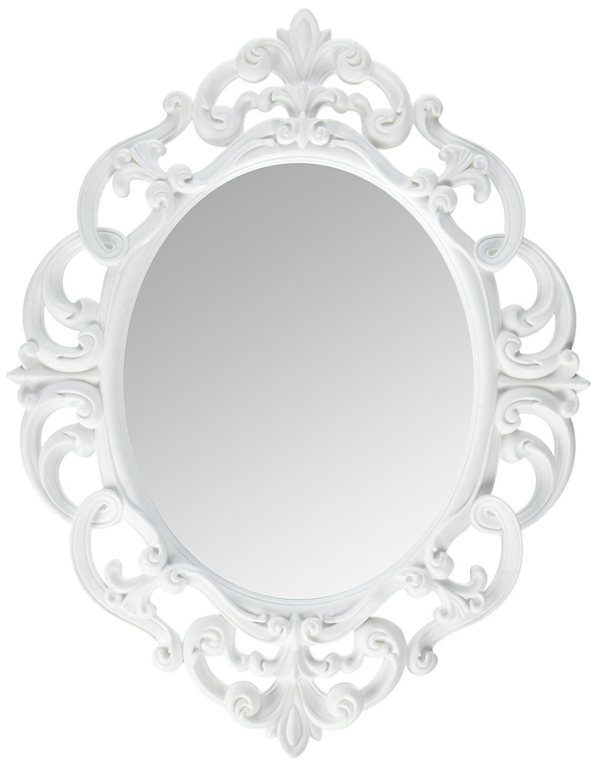 Kole Imports Oval Vintage Wall Mirror, White, 11.5 x 15 Inch Main image