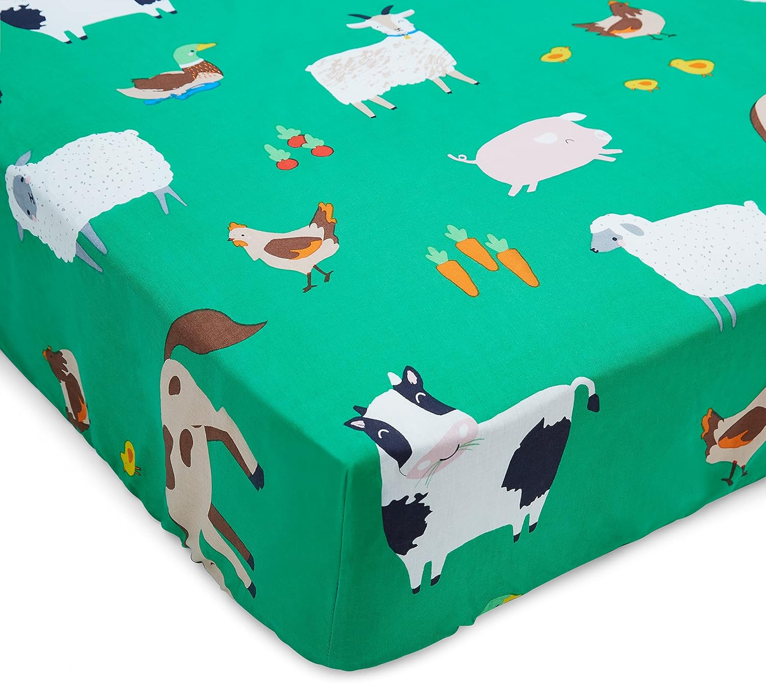 Kids Bedroom Farmyard Animals Junior Polycotton Fitted Sheet 15cm Depth Green Secondary image