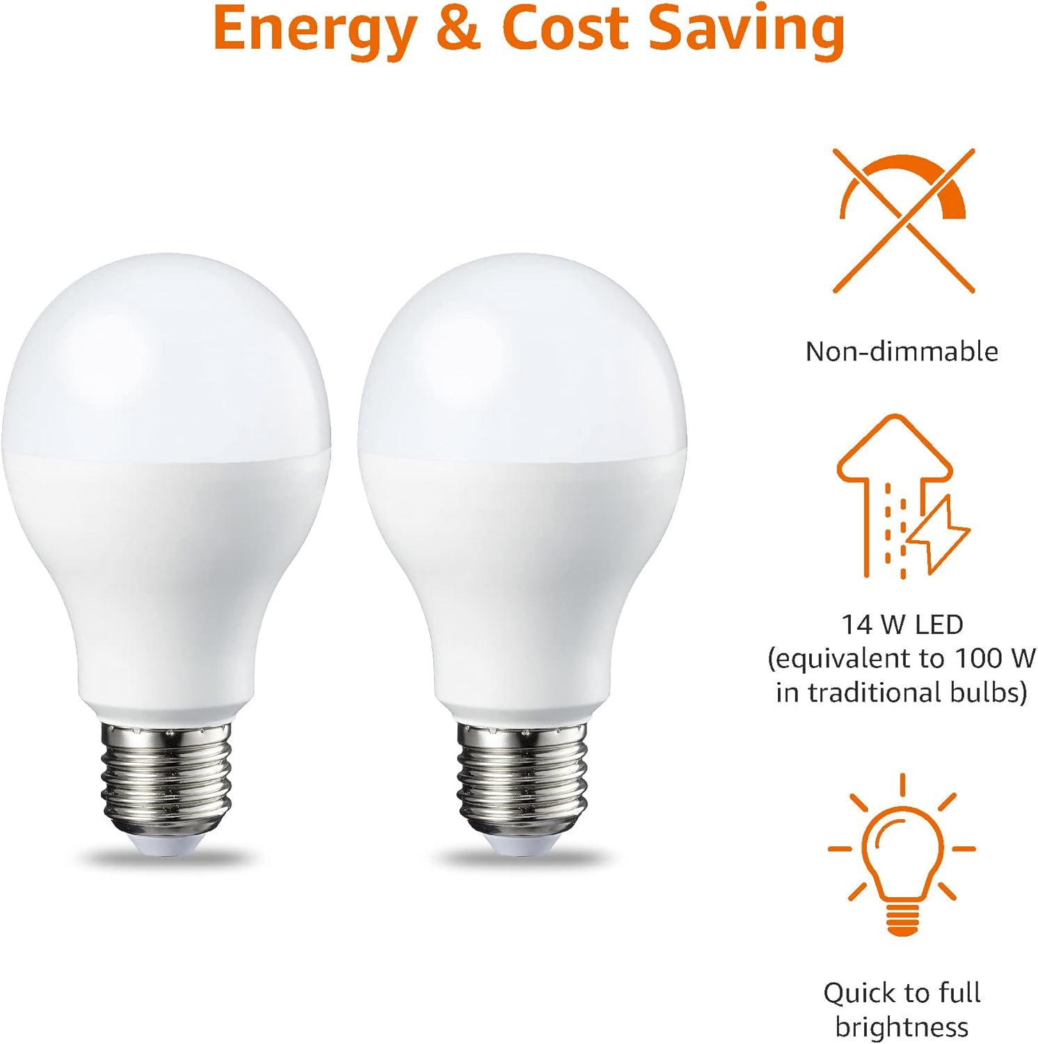 LED E27 Edison Screw Bulb, 13W (Equivalent to 100W), Warm White, Non Dimmable - Pack of 2 [Energy Class E]