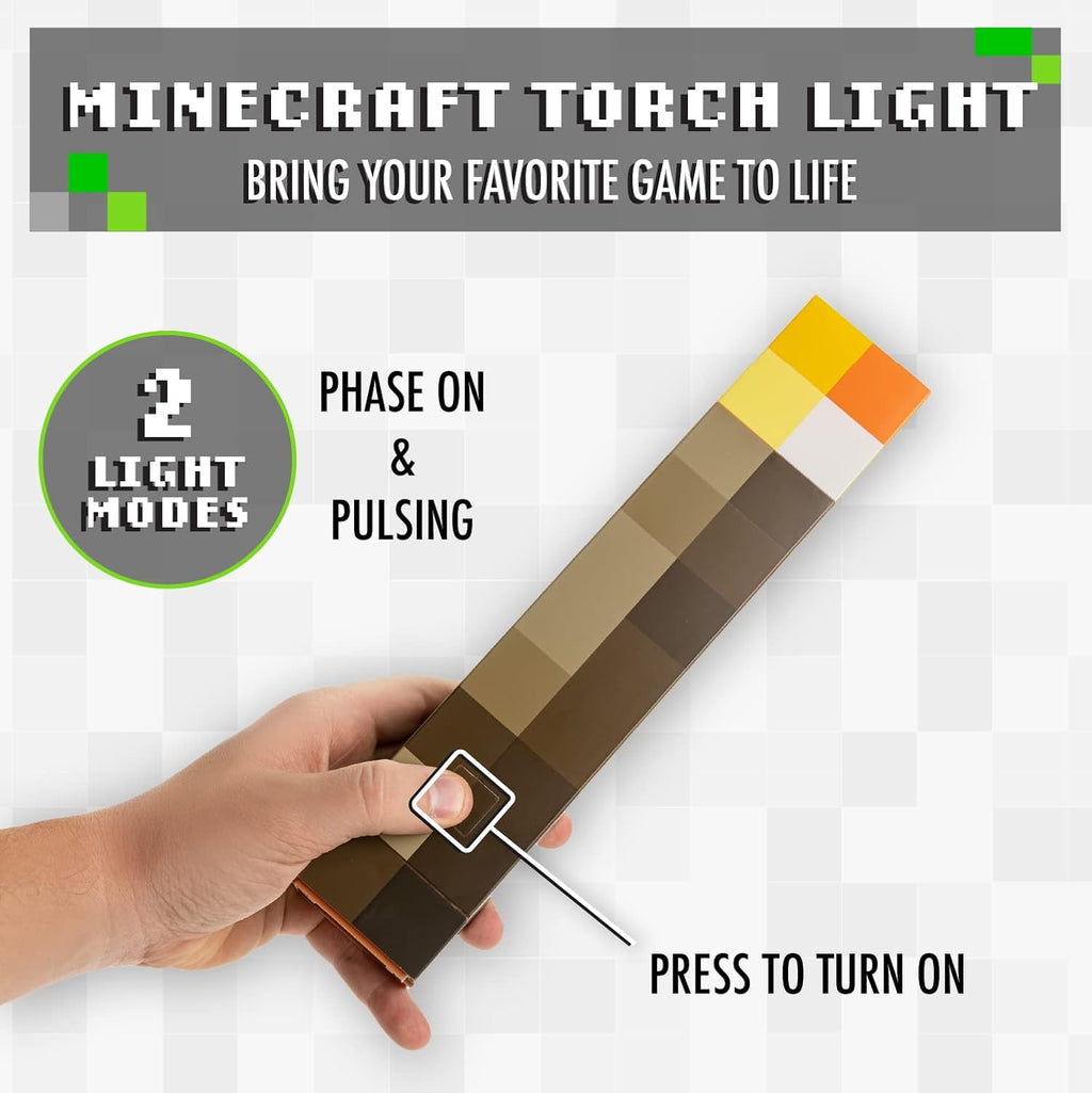 Minecraft Torch Light - Officially Licensed, 2 Light Modes, 2 Use Modes, Battery Operated, Gift for Gamers | Paladone