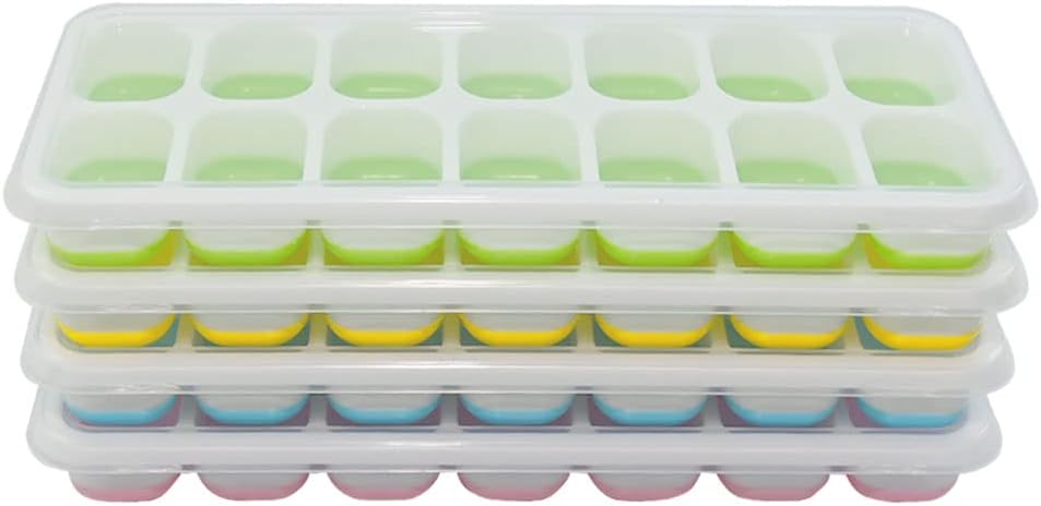 Ram® 4 X Pack Silicone Ice Cube Tray Set of 4 Ice Moulds Freezer Stackable Non Spill Ice Cube Tray Dishwasher Safe BPA Free