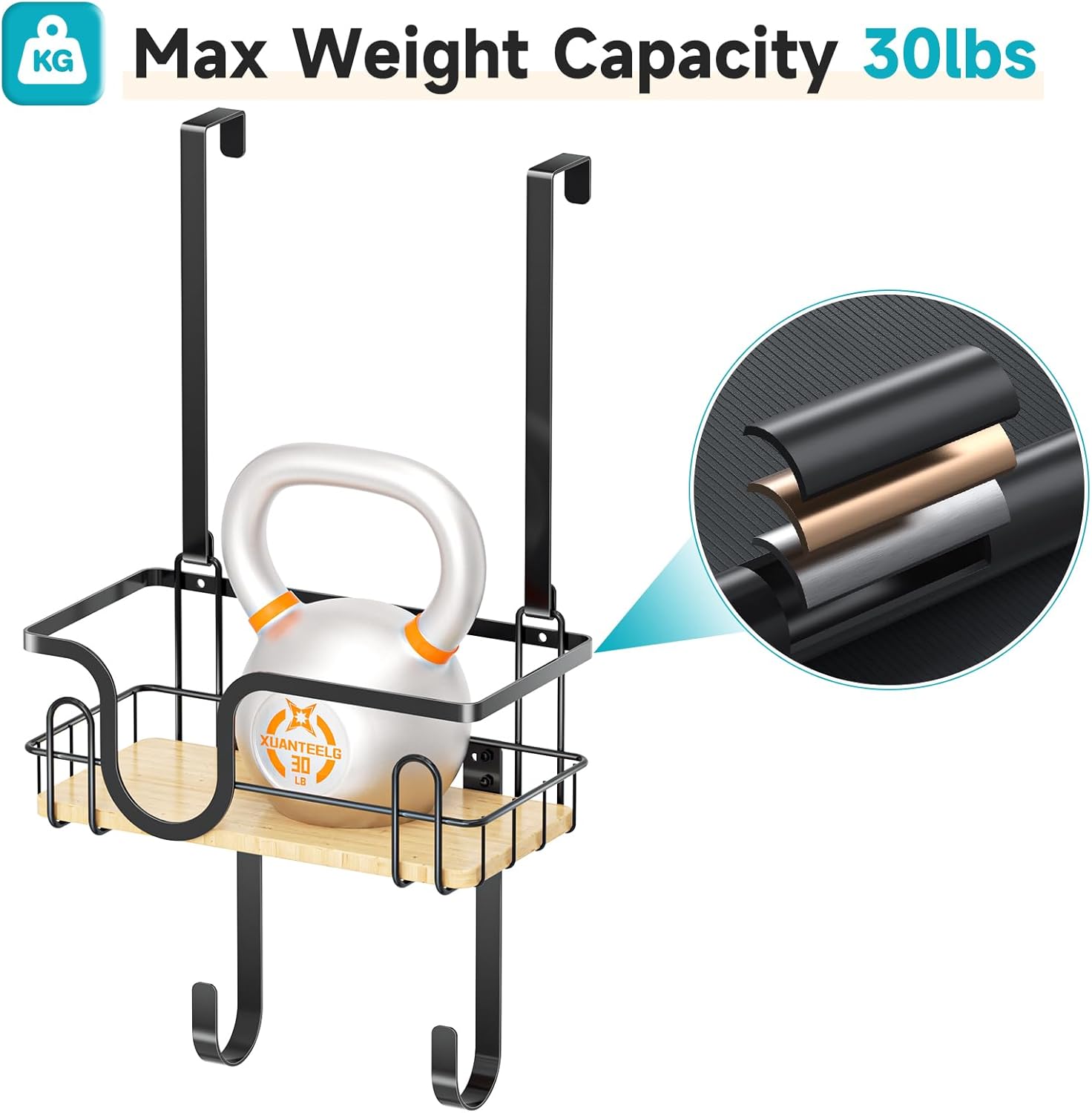 Wall Mount/Over The Door Ironing Board Hanger with Large Storage Basket & Removable Hooks, Iron and Ironing Board Holder Storage for Laundry Room (Black)