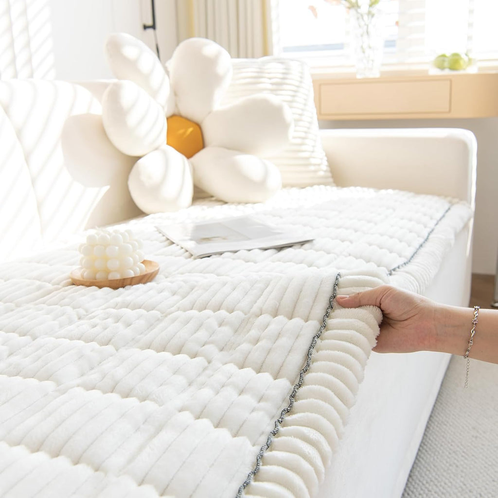 New Thick Sofa Covers Washable - Soft Corduroy Universal Sofa Cover 2 3 4 Seater, Non-Slip Couch Cover, Couch Seat Covers Sofa Slipcovers Furniture Protector for Living Room (White, 70x180cm)