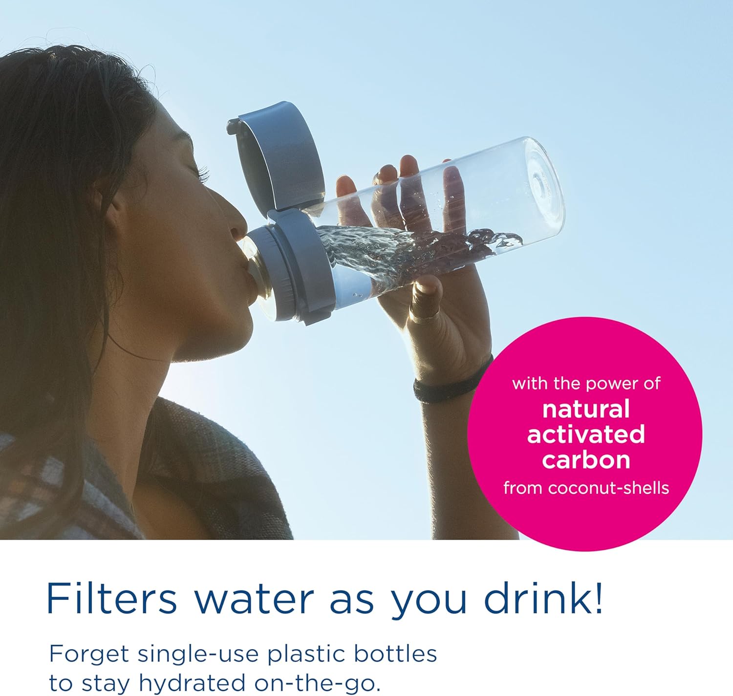 Water Filter Bottle Apricot (600ml) incl. 2x MicroDisc Filters - portable water filtration bottle for hydration on-the-go, filters chlorine, organic impurities, hormones & pesticides Secondary image
