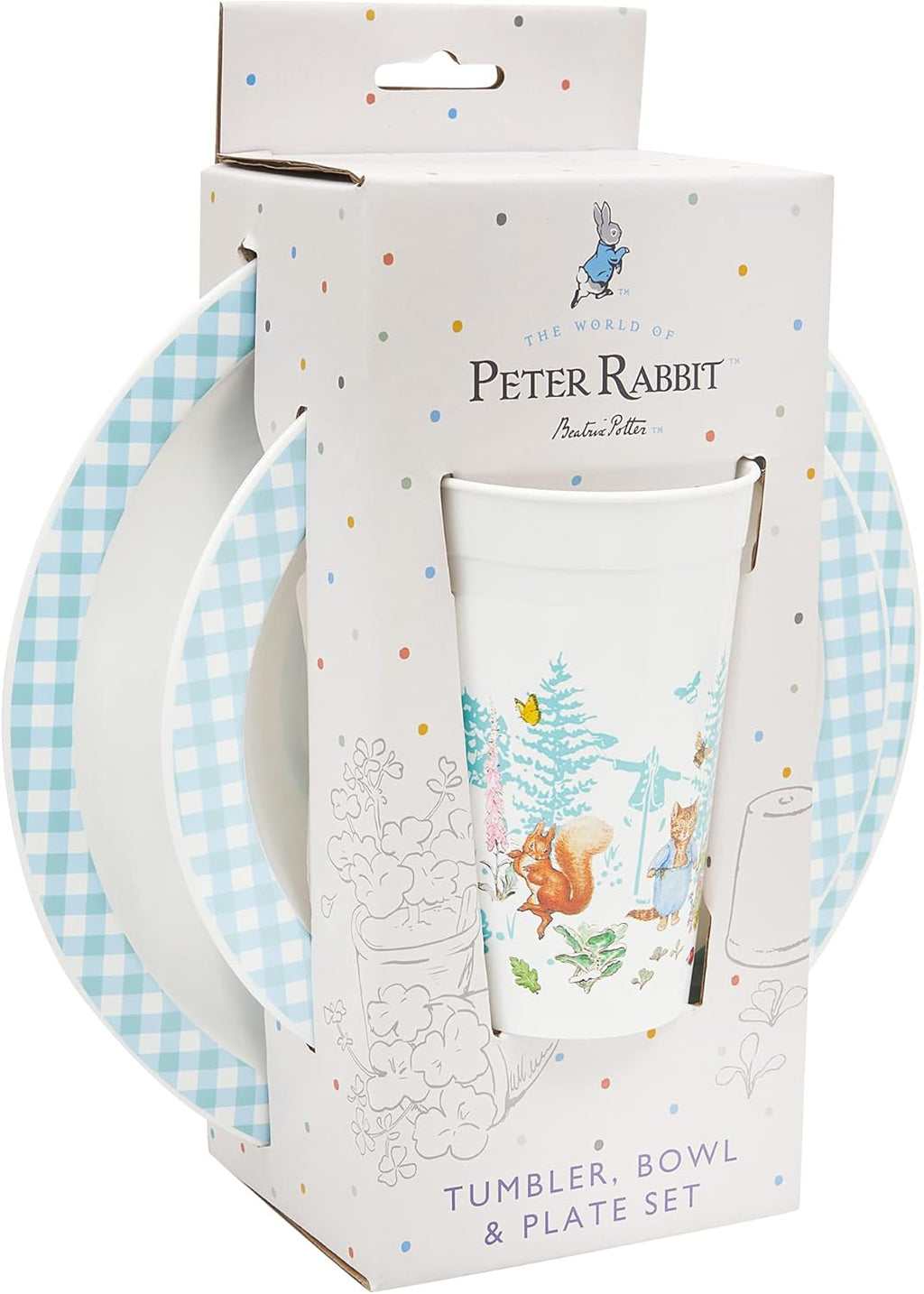 Peter Rabbit Kids Tableware Set – 3 Piece Reusable PP Plate,Tumbler & Dinnerware Set for Mealtimes – for 24 Months & Up,Blue & White