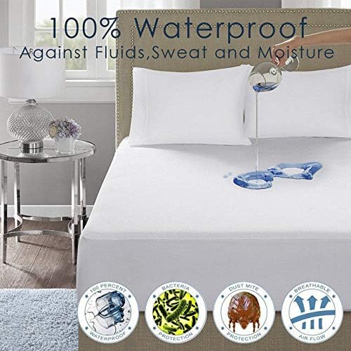 100% Waterproof Mattress Protector - 30 Cm Deep Stretch Skirt – Double (137x190) Cm Terry Towel Mattress Topper – Anti Allergy and Breathable Fitted Mattress Cover..(Double(137x190+30) Cm)