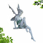 22cm Resin Sitting Fairy Statue With Wings - Garden Ornament, Miniature Sculpture for Outdoor, Patio