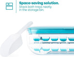 Ice Cube Tray with Lid Dispenser & Storage - Reusable BPA Free Easy Press Release 48 Ice Cube Moulds - 2 Tray with Dispenser, Ice Bucket & Scoop