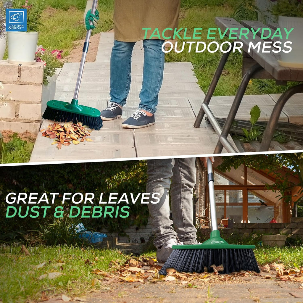 Yard Broom Outdoor Heavy Duty, 10” Garden Broom Synthetic Hard Bristle Brush Head with Strong Handle, Stiff Sweeping Brush Outdoor