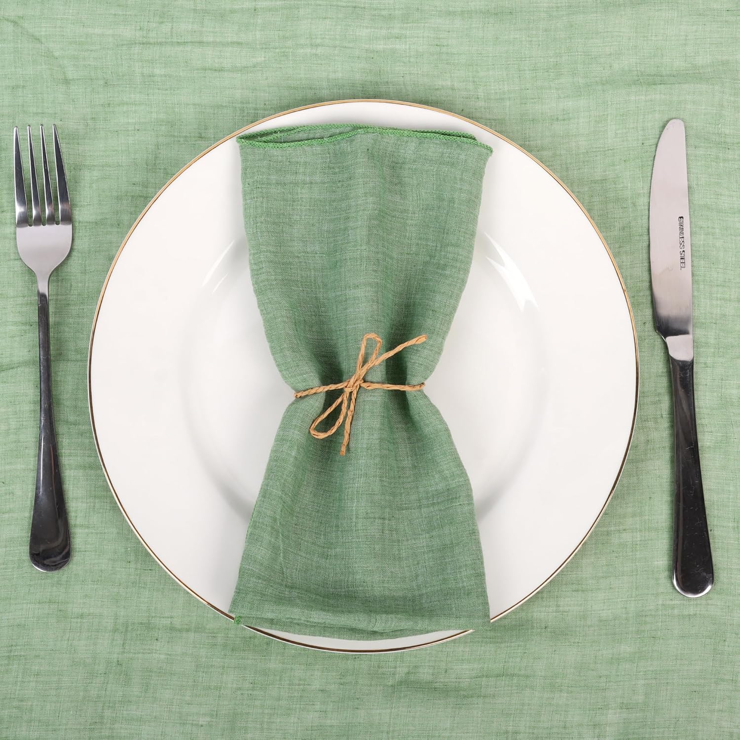 Cloth Napkin Set of 6, Soft Gauze Cotton Napkins, 16.5"" x 16.5"" Cotton Napkin, Reusable Napkins, Cloth Napkins for wedding, dinner, party, Daily Use (Green), LHM202402221651