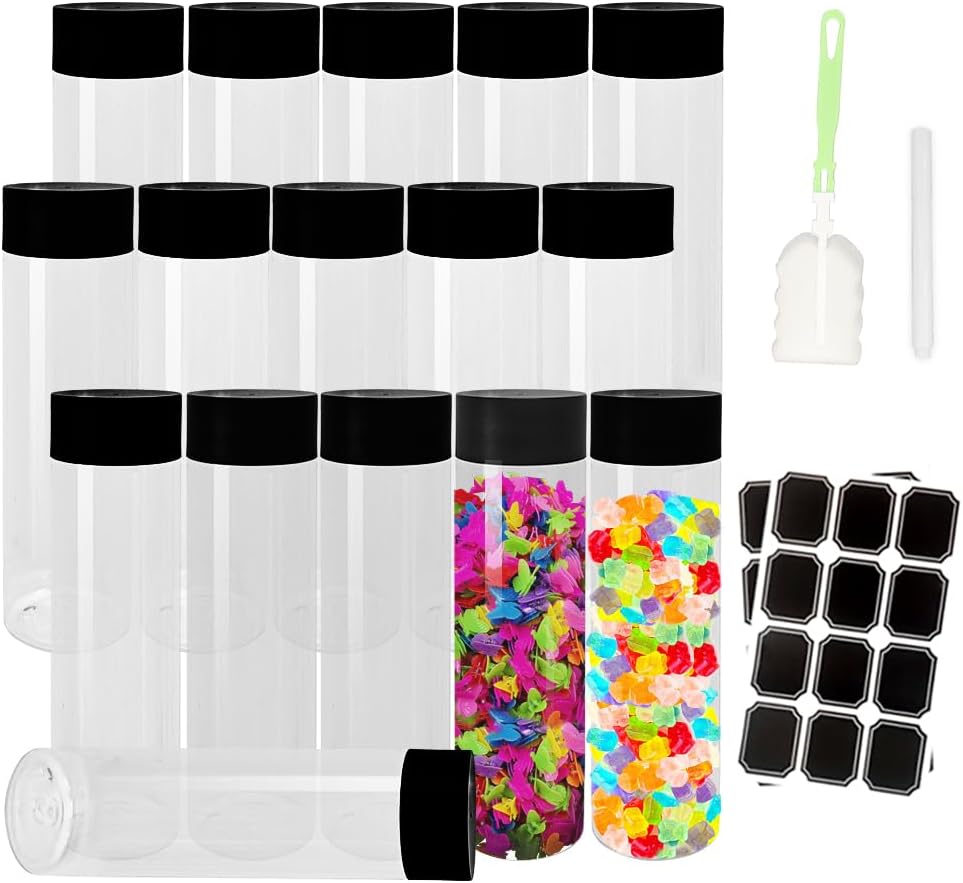 16 Pack 500ml 16oz Plastic Juice Bottles with Black Lids, Transparent Reusable Empty Drink Bottles Ideal for Water, Juice, Milk and Other Homemade Beverages