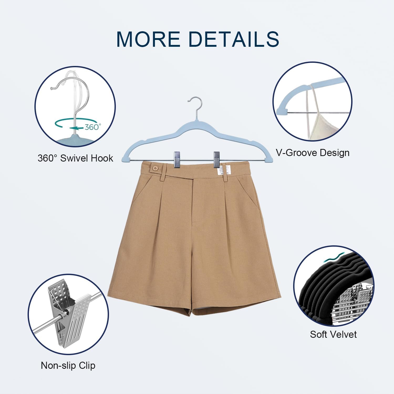 18 Packs Trouser Hangers, 42cm Velvet Skirt Hangers with Clips, Heavy-Duty Clothes Hangers, Non-Slip Coat Hangers for Shirts, Pants, Skirts, Dresses, Jackets, Coat - Blue