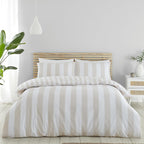 Catherine Lansfield Cove Stripe Reversible King Duvet Cover Set with Pillowcases Natural